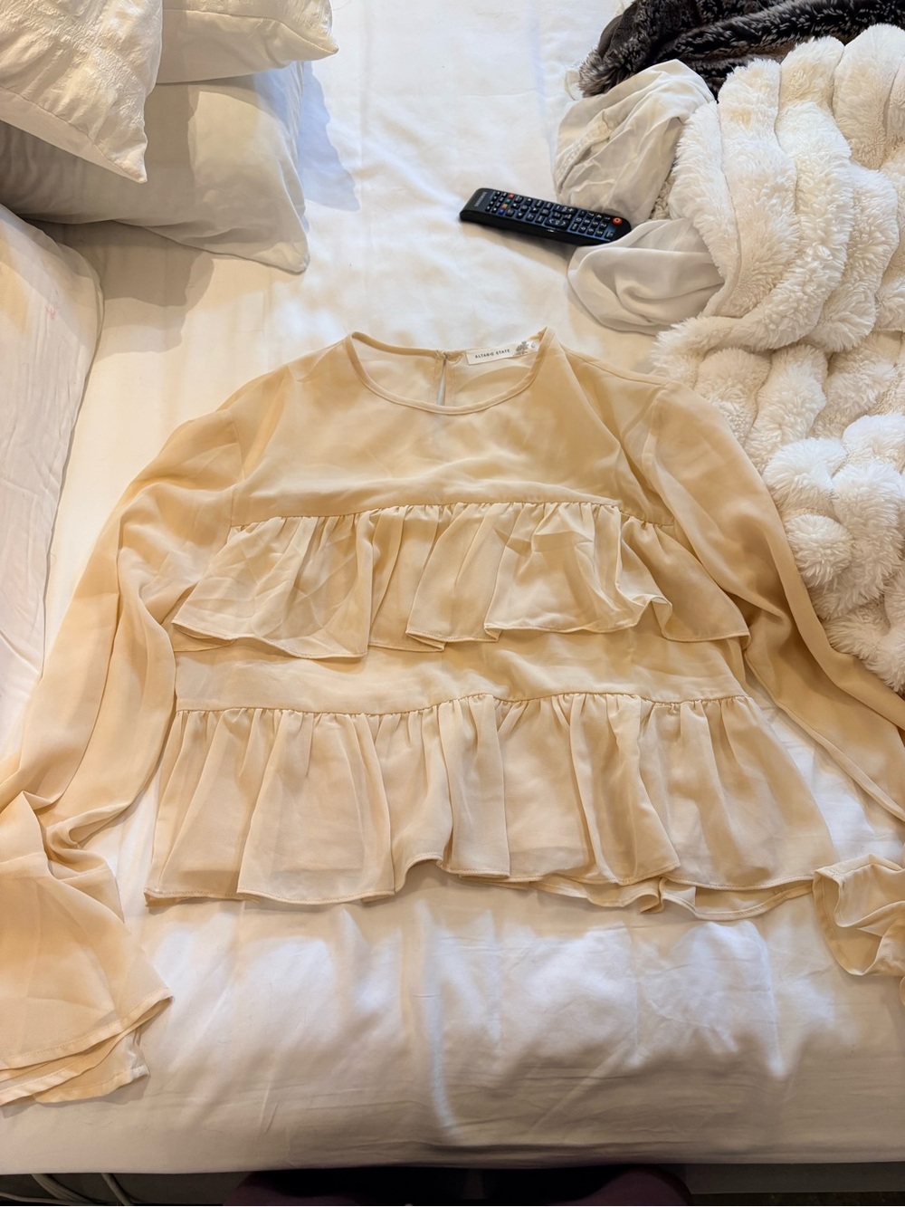 Altar'd State Cream Ruffle Tiered Blouse